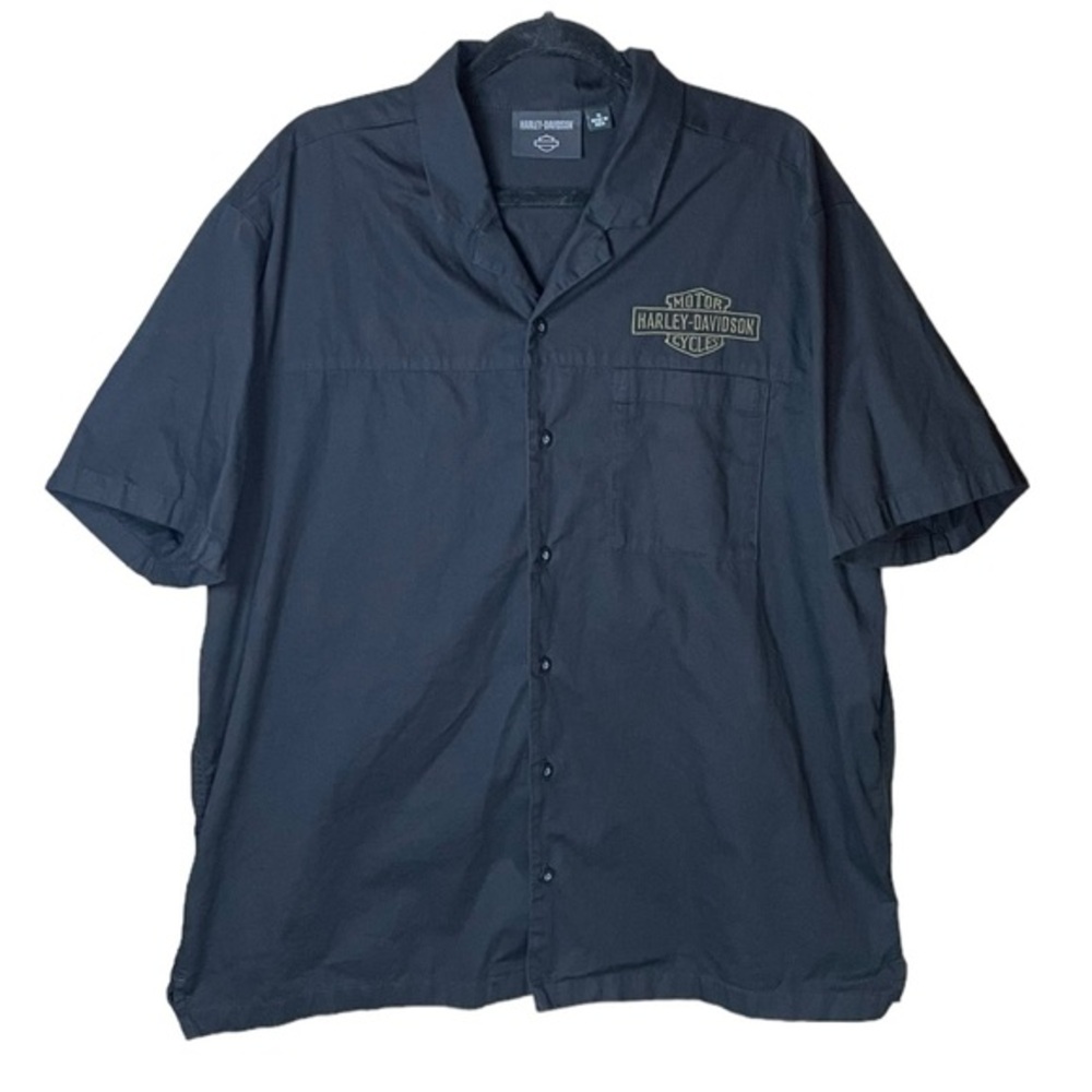Harley Davidson Motorcycle Black Short Sleeve Button Up Size XL